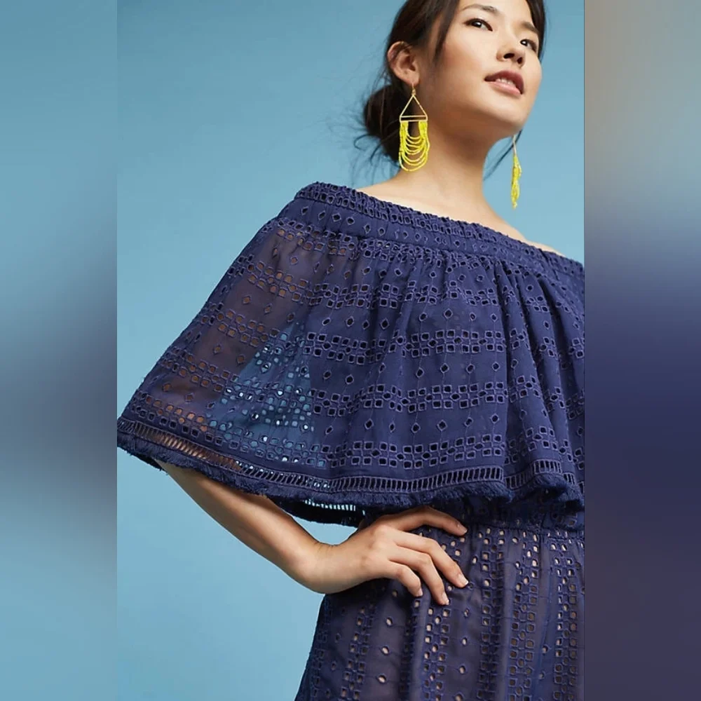 Anthropologie Romper Womens Small Blue Ranna Gill Tiered Ruffle Layered Boho - Picture 3 of 16